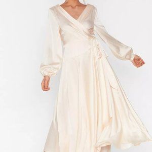 Cowl Back Satin Wrap Maxi Dress